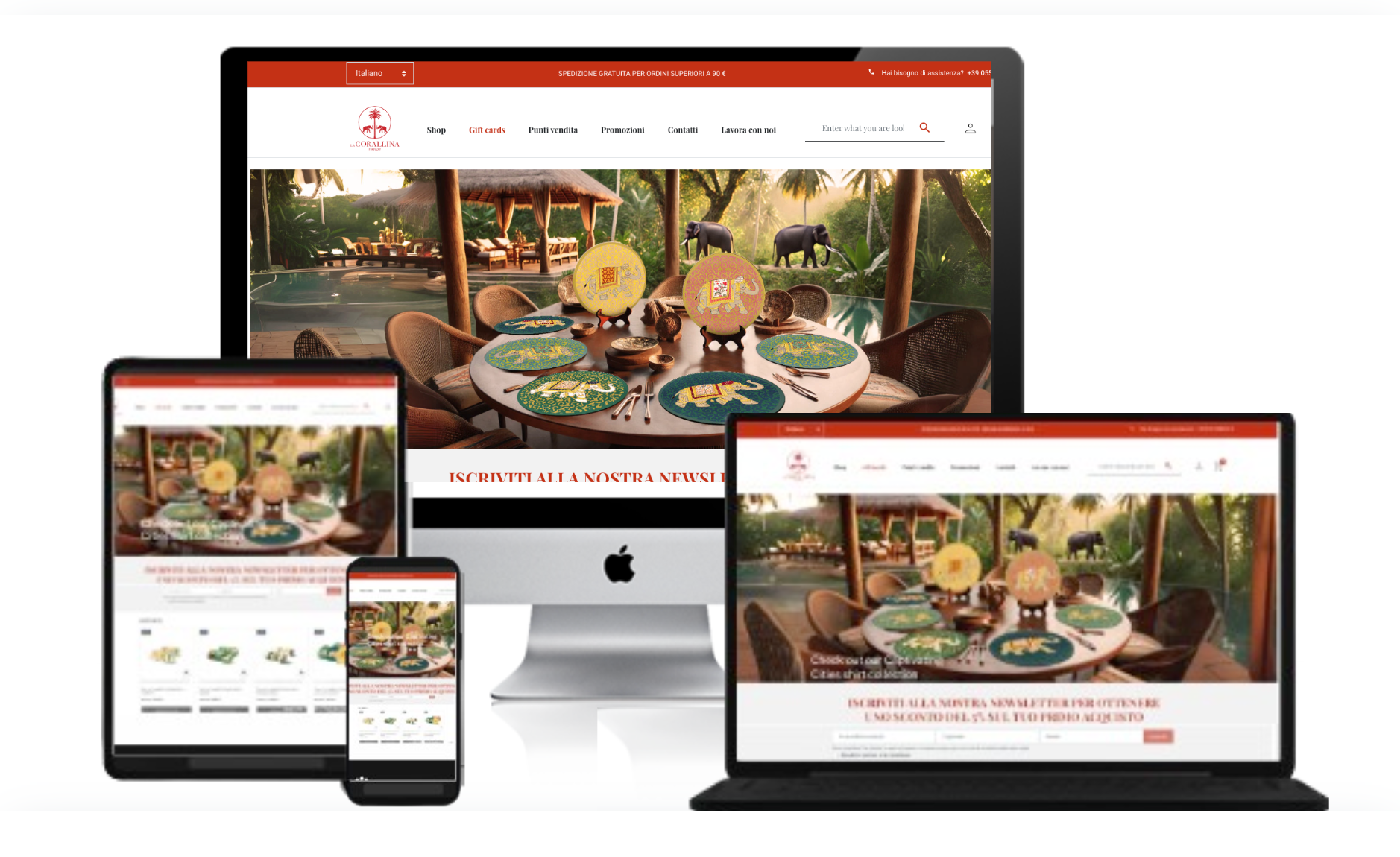 corallina sito web firenze Sito web e-commerce visualizzato su diversi dispositivi a Firenze